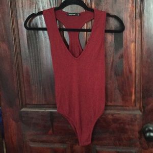 Wine red plunging bodysuit